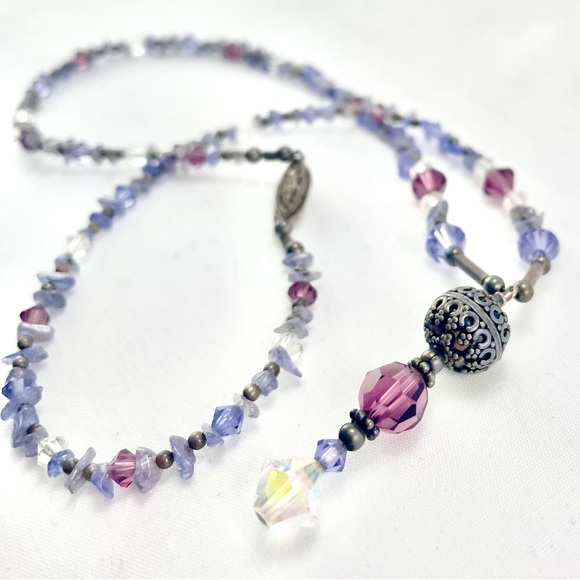 1/2" Solid Sterling Bead! Vintage Crystal Necklace - Picture 8 of 11